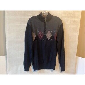 roundtree yorke sweater argyle preppy men’s L black multicolor